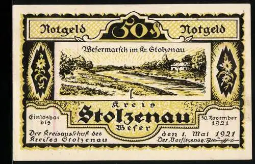 Notgeld Stolzenau 1921, 50 Pfennig, Die Wesermarsch