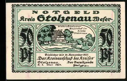 Notgeld Stolzenau 1921, 50 Pfennig, Niedersächsischer Bauernhof