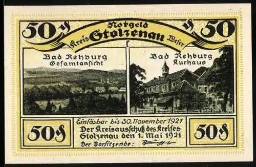 Notgeld Stolzenau 1921, 50 Pfennig, Bad Rehburg mit Kurhaus