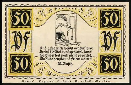 Notgeld Stolzenau 1921, 50 Pfennig, Gesamtansicht von Bad Rehburg und der örtliche Kursaal
