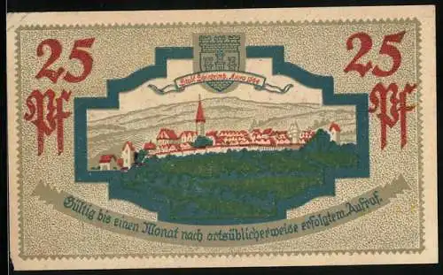 Notgeld Steinheim /Westf. 1921, 25 Pfennig, Ortsansicht anno 1664