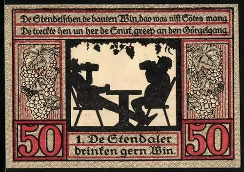Notgeld Stendal i. d. Altm. 1921, 50 Pfennig, Stendaler trinken Wein