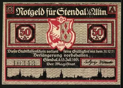 Notgeld Stendal i. d. Altm. 1921, 50 Pfennig, Stendaler trinken Wein