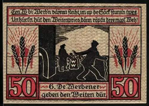 Notgeld Stendal i. d. Altm. 1921, 50 Pfennig, Ein Bauer versucht seine Ernte zu verkaufen