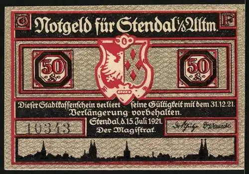 Notgeld Stendal i. d. Altm. 1921, 50 Pfennig, Ein Bauer versucht seine Ernte zu verkaufen