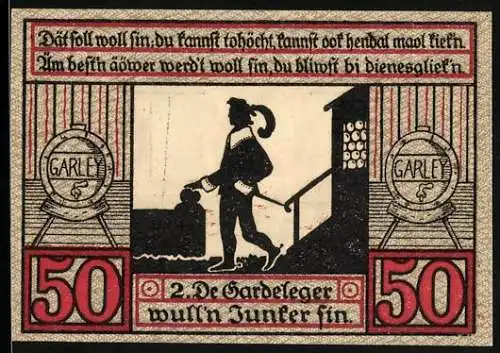 Notgeld Stendal i. d. Altm. 1921, 50 Pfennig, Mann mit Feder am Hut