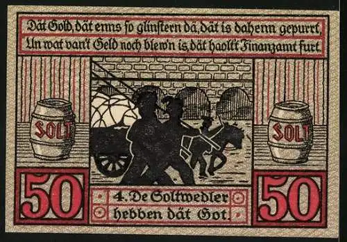 Notgeld Stendal i. d. Altm. 1921, 50 Pfennig, Männer mit einem Pferdekarren