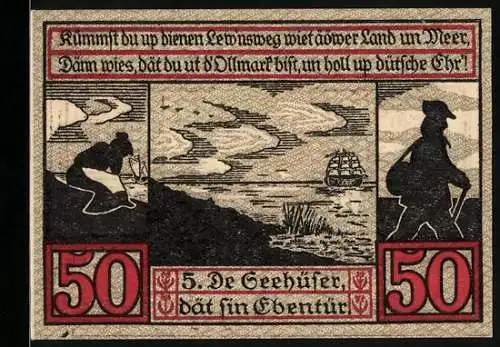 Notgeld Stendal i. d. Altm. 1921, 50 Pfennig, Küstenpartie mit grossem Segelschiff