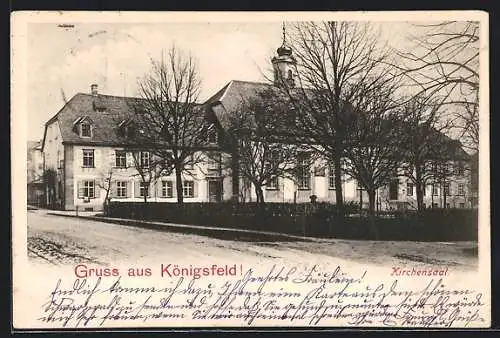 AK Königsfeld / Baden, Strassenpartie mit Kirchensaal