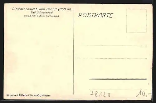 Künstler-AK Brend / Schwarzwald, Alpenfernsicht mit Finsteraarhorn und Aletschhorn