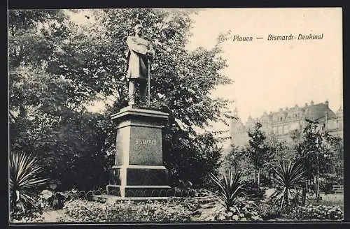 AK Plauen / Vogtland, Partie am Bismarckdenkmal