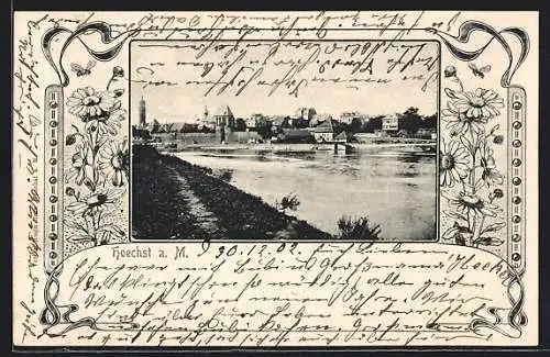 AK Hoechst a. M., Stadtansicht mit Flusspartie