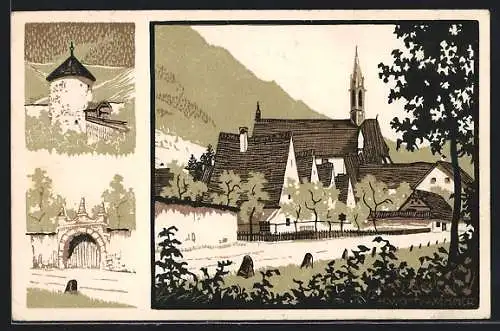 Künstler-AK Gaming /N.-Oe., Kartause, Befestigungsturm, Renaissanceportal