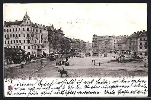 AK Wien, Kutschen und Passanten in der Mariahilferstrasse