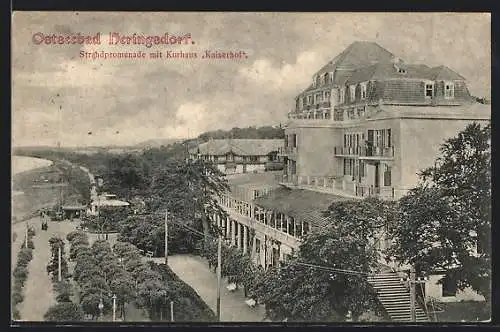 AK Heringsdorf / Ostseebad, Strandpromenade mit Kurhaus Kaiserhof