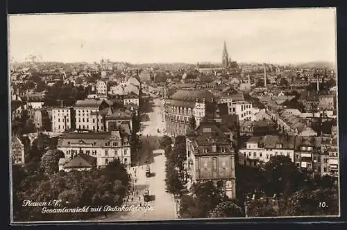 AK Plauen / Vogtland, Gesamtansicht mit Bahnhofstrasse, Strassenbahn