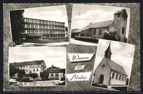 AK Wernau / Neckar, Neues Schulhaus, Jugendhaus St. Antonius, Kirche