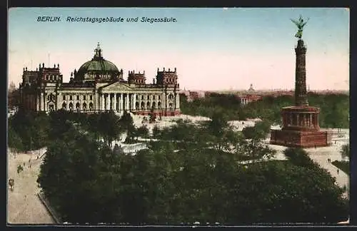 AK Berlin, Reichstagsgebäude und Siegessäule