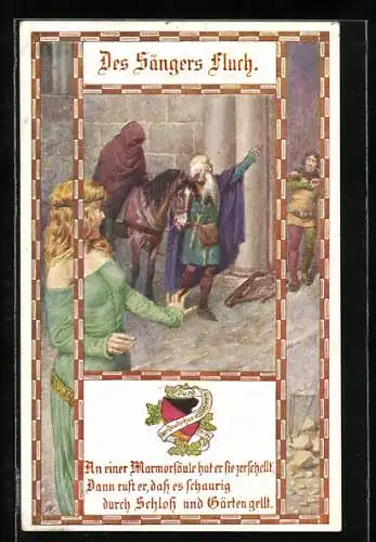 Künstler-AK Franz Kuderna: Des Sängers Fluch, An einer Marmorsäule hat er sie zerschellt, dann ruft er...