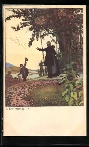 Künstler-AK Ernst Kutzer: Wanderer geht im Herbst auf die Reise