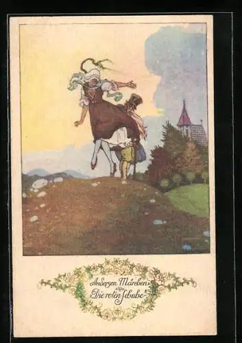 Künstler-AK Handgemalt: Andersen Märchen: Die roten Schuhe