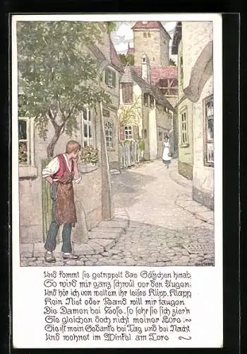 Künstler-AK Ernst Kutzer: Dame im Gässchen