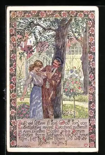 Künstler-AK Ernst Kutzer: Student umwirbt Frau im Park