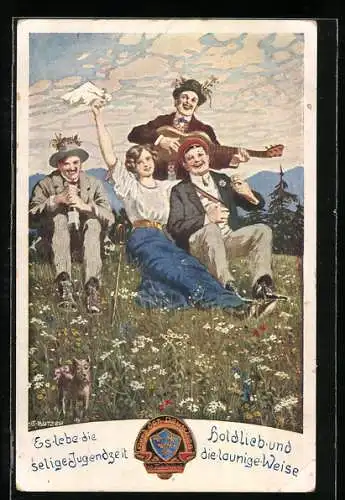 Künstler-AK Ernst Kutzer: Singende Junge Leute auf der Wiese