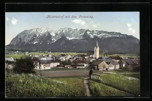 AK Bad Mitterndorf, Ortsansicht mit Kirche, Blick zum Grimming