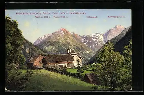 AK Schladming, Untertal, Gasthof Tetter mit Waldhorn, Klafferkessel, Rauhenberg