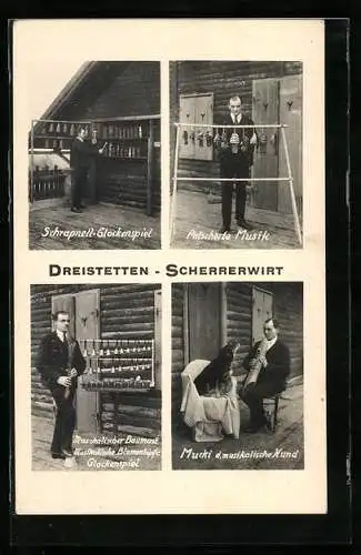 AK Dreistetten, Schrapnell-Glockenspiel, Patscherte Musik und musikalischer Baumast im Scherrerwirt