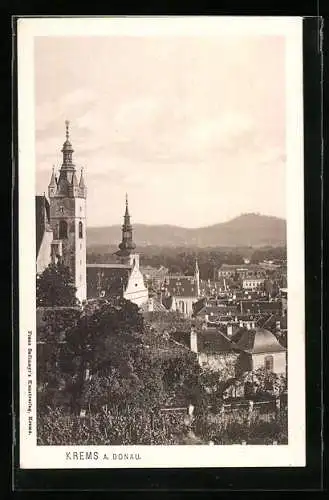 AK Krems a. Donau, Ortspartie mit Kirche aus der Vogelschau