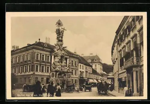 AK Baden bei Wien, Hauptplatz mit Denkmal