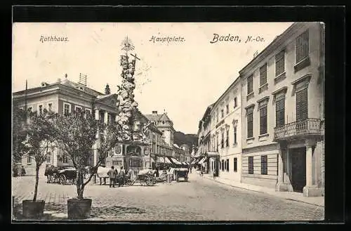 AK Baden, Hauptplatz, Rathaus & Hotel Stadt Wien