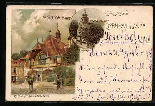 Lithographie Wien, Dornbach, Gasthaus Die güldene Waldschnepfe