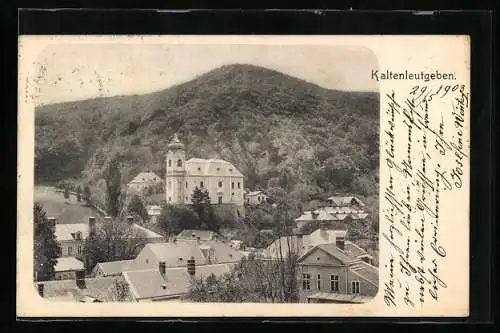 AK Kaltenleutgeben, Ortspartie mit Kirche