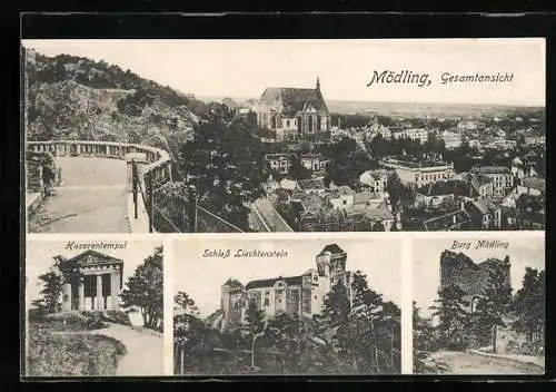 AK Mödling, Husaren-Tempel, Burg Liechtenstein, Burg Mödling und Totale