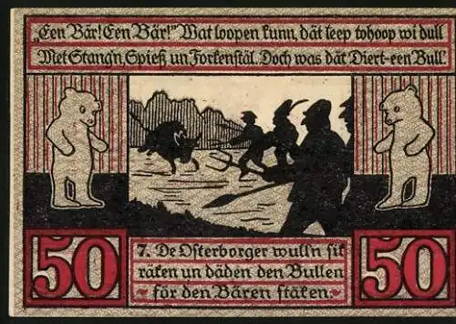 Notgeld Stendal i. d. Altm. 1921, 50 Pfennig, Menschen verwechseln einen Bullen mit einem Bären