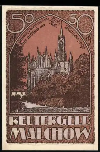 Notgeld Malchow, 50 Pfennig, Blick zur Kirche