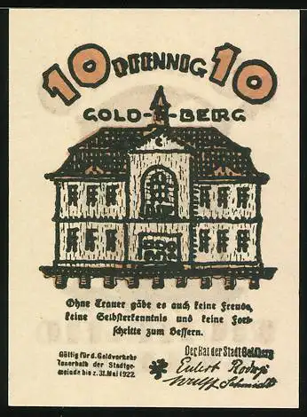 Notgeld Goldberg, 10 Pfennig, Das Rathaus