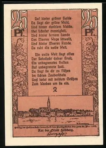 Notgeld Feldberg i. M., 25 Pfennig, Strassenpartie an einem Fachwerkhaus