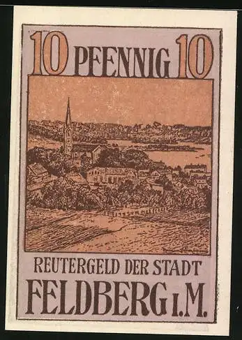 Notgeld Feldberg i. M., 10 Pfennig, Ortsansicht aus der Vogelschau