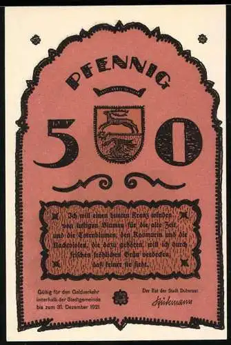 Notgeld Doberan, 50 Pfennig, Blick auf die Kirche