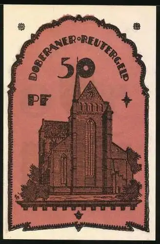 Notgeld Doberan, 50 Pfennig, Blick auf die Kirche