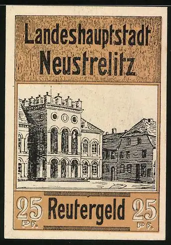 Notgeld Neustrelitz, 25 Pfennig, Ortspartie am Rathaus