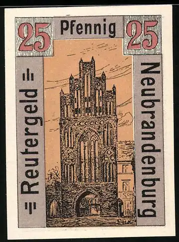 Notgeld Neubrandenburg, 25 Pfennig, Das Stadttor