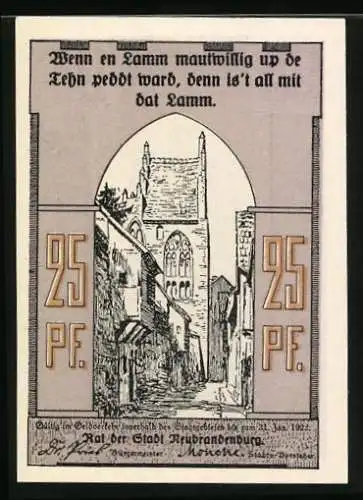 Notgeld Neubrandenburg, 25 Pfennig, Das Stadttor