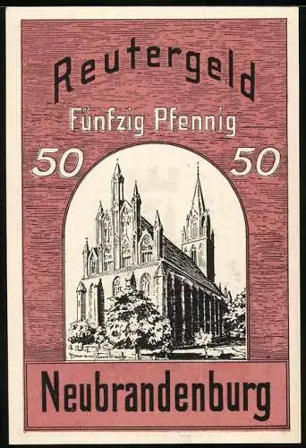 Notgeld Neubrandenburg, 50 Pfennig, Blick auf die Kirche