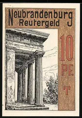 Notgeld Neubrandenburg, 10 Pfennig, Partie am Belvedere