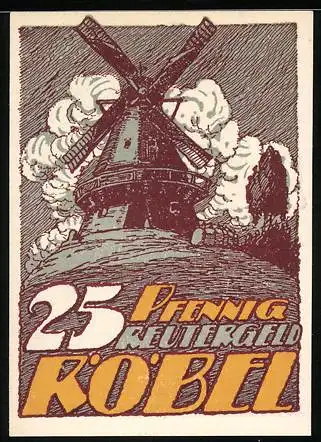 Notgeld Röbel, 25 Pfennig, Die Windmühle
